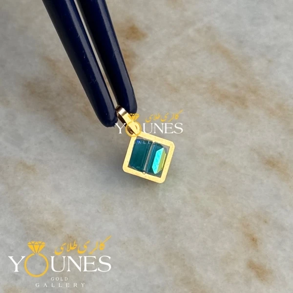 آویز طلا سواروسکی مربعی آبی دریایی